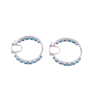 Sterling Silver 1.25 Inch Blue Apatite Inside Out Hoop Earrings