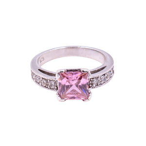 Pink Princess Cut Cubic Zirconia Sterling Silver Solitaire Ring Size 6