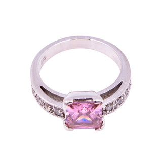 Pink Princess Cut Cubic Zirconia Sterling Silver Solitaire Ring Size 6