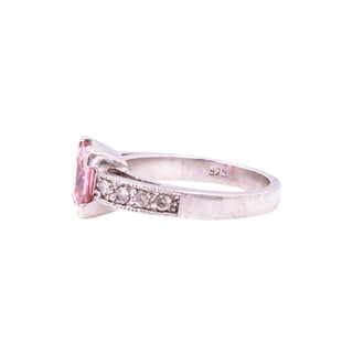 Pink Princess Cut Cubic Zirconia Sterling Silver Solitaire Ring Size 6