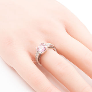 Pink Princess Cut Cubic Zirconia Sterling Silver Solitaire Ring Size 6