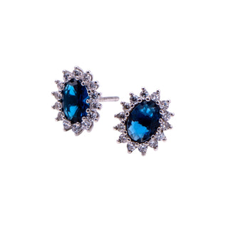 Sterling Silver Blue Cubic Zirconia Halo Stud Earrings Bridal Gift