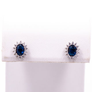 Sterling Silver Blue Cubic Zirconia Halo Stud Earrings Bridal Gift