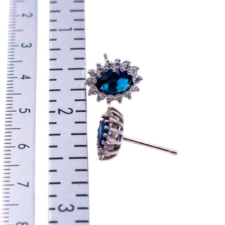 Sterling Silver Blue Cubic Zirconia Halo Stud Earrings Bridal Gift