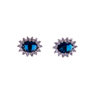 Sterling Silver Blue Cubic Zirconia Halo Stud Earrings Bridal Gift