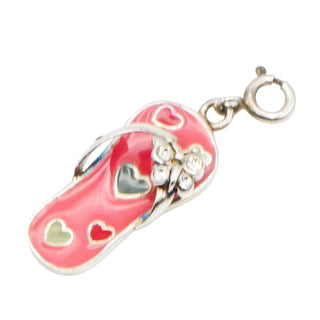 Sterling Silver Enamel Flip Flop Charm with Hearts | Summer Beach Charm Pendant