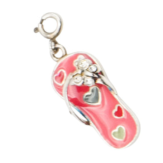 Sterling Silver Enamel Flip Flop Charm with Hearts | Summer Beach Charm Pendant