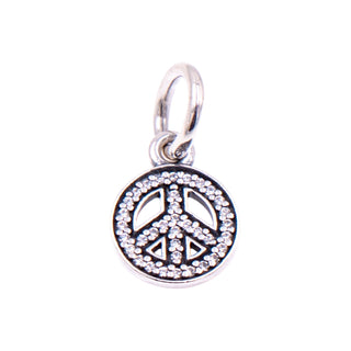 Pandora Retired Symbol of Peace Sterling Silver Clear CZ Dangle Charm