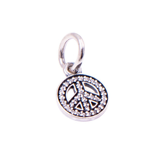 Pandora Retired Symbol of Peace Sterling Silver Clear CZ Dangle Charm
