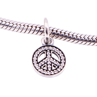 Pandora Retired Symbol of Peace Sterling Silver Clear CZ Dangle Charm