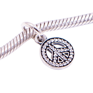 Pandora Retired Symbol of Peace Sterling Silver Clear CZ Dangle Charm