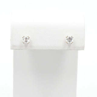 14K Yellow Gold Asscher Cut Double Point Prong CZ Stud Earrings