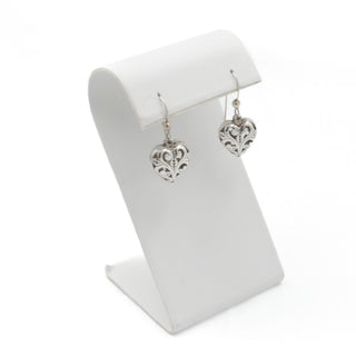 Bali Inspired Sterling Silver Scrollwork Heart Dangle Earrings 1 1/4 Inches