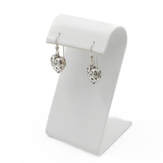 Bali Inspired Sterling Silver Scrollwork Heart Dangle Earrings 1 1/4 Inches