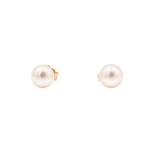 14K Yellow Gold 7.67mm White Akoya Pearl Stud Earrings