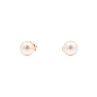 14K Yellow Gold 7.67mm White Akoya Pearl Stud Earrings
