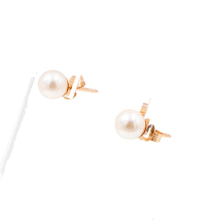 14K Yellow Gold 7.67mm White Akoya Pearl Stud Earrings