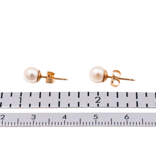 14K Yellow Gold 7.67mm White Akoya Pearl Stud Earrings