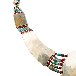 Vintage Tibetan Turquoise Coral Style Ethnic Tribal Bib Statement Necklace 17.5 Inches