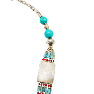 Vintage Tibetan Turquoise Coral Style Ethnic Tribal Bib Statement Necklace 17.5 Inches