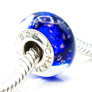CHAMILIA Dark Blue Glitter Murano Glass Bead Sterling Silver Charm