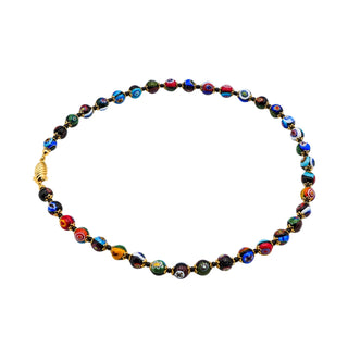 Colorful Millefiori Beaded Necklace With Gold-Plated Clasp 18 Inches