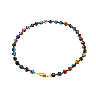 Colorful Millefiori Beaded Necklace With Gold-Plated Clasp 18 Inches