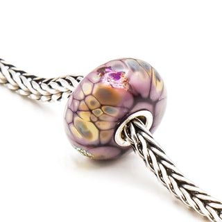 Trollbeads Purple Flower Mosaic Glass Bead Sterling Silver Core Charm