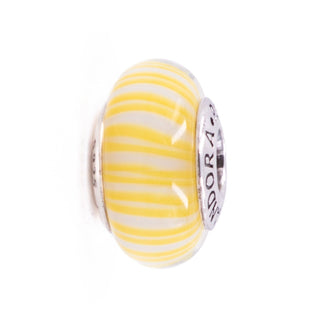 Pandora Yellow Candy Stripes Murano Glass Bead Sterling Silver Charm Retired