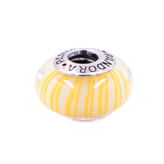 Pandora Yellow Candy Stripes Murano Glass Bead Sterling Silver Charm Retired