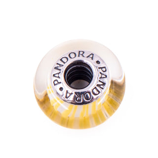 Pandora Yellow Candy Stripes Murano Glass Bead Sterling Silver Charm Retired
