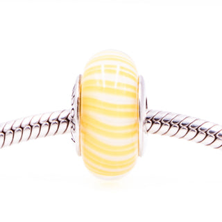 Pandora Yellow Candy Stripes Murano Glass Bead Sterling Silver Charm Retired