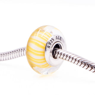 Pandora Yellow Candy Stripes Murano Glass Bead Sterling Silver Charm Retired