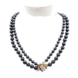 Joan Rivers Golden Bee Clasp Black Pearl Double Strand Necklace