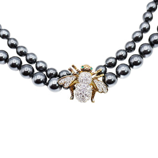 Joan Rivers Golden Bee Clasp Black Pearl Double Strand Necklace
