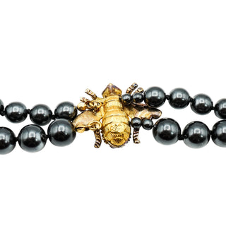 Joan Rivers Golden Bee Clasp Black Pearl Double Strand Necklace