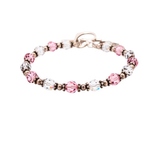 Sterling Silver Breast Cancer Awareness Pink Crystal Beaded Bracelet 7.5 Inch