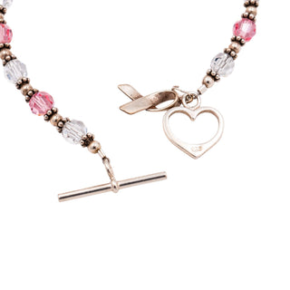 Sterling Silver Breast Cancer Awareness Pink Crystal Beaded Bracelet 7.5 Inch