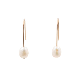 14K Yellow Gold Freshwater Baroque Pearl 0.8 Inch Drop Earrings