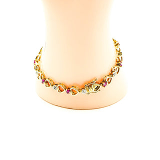Ross Simmons Vermeil Heart Link Tennis Bracelet with Synthetic Rubies and Diamonds