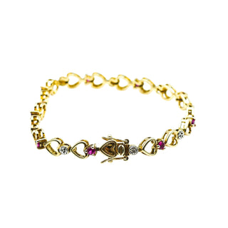 Ross Simmons Vermeil Heart Link Tennis Bracelet with Synthetic Rubies and Diamonds