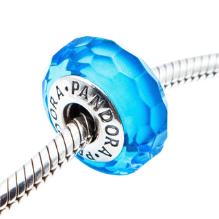 Pandora Aqua Fascinating Faceted Murano Glass Sterling Silver Charm Bead