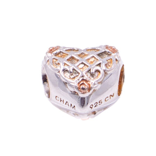 Chamilia Lattice Heart Sterling Silver Charm With 14K Yellow & Rose Gold