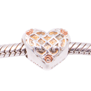 Chamilia Lattice Heart Sterling Silver Charm With 14K Yellow & Rose Gold