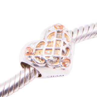 Chamilia Lattice Heart Sterling Silver Charm With 14K Yellow & Rose Gold
