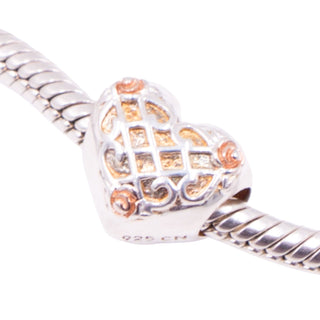 Chamilia Lattice Heart Sterling Silver Charm With 14K Yellow & Rose Gold