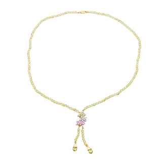 B & N 14K Yellow Gold Peridot Necklace with Emeralds, Pink Sapphires, Iolite & Diamonds – 18K Clasp