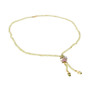 B & N 14K Yellow Gold Peridot Necklace with Emeralds, Pink Sapphires, Iolite & Diamonds – 18K Clasp