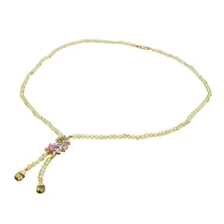 B & N 14K Yellow Gold Peridot Necklace with Emeralds, Pink Sapphires, Iolite & Diamonds – 18K Clasp