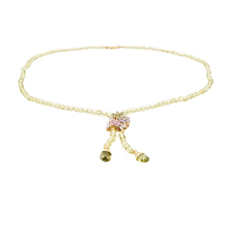 B & N 14K Yellow Gold Peridot Necklace with Emeralds, Pink Sapphires, Iolite & Diamonds – 18K Clasp